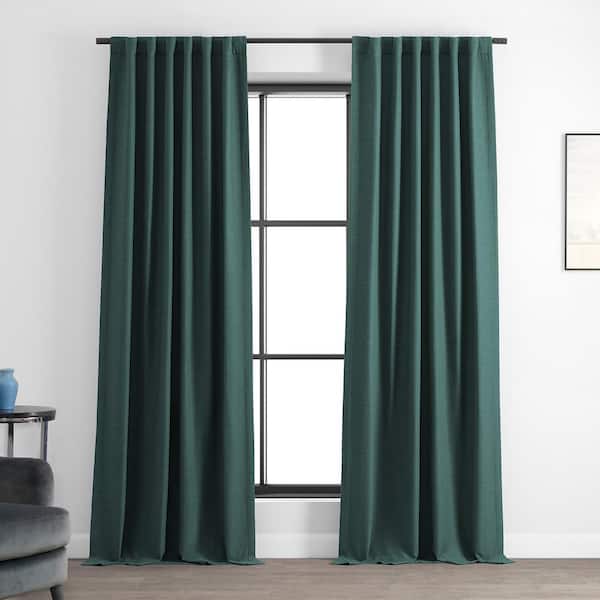 Exclusive Fabrics & Furnishings Bayberry Teal Textured Bellino Room Darkening Curtains-50 in. W x 96 in. L Rod pocket with Back Tabs Single Window Panel