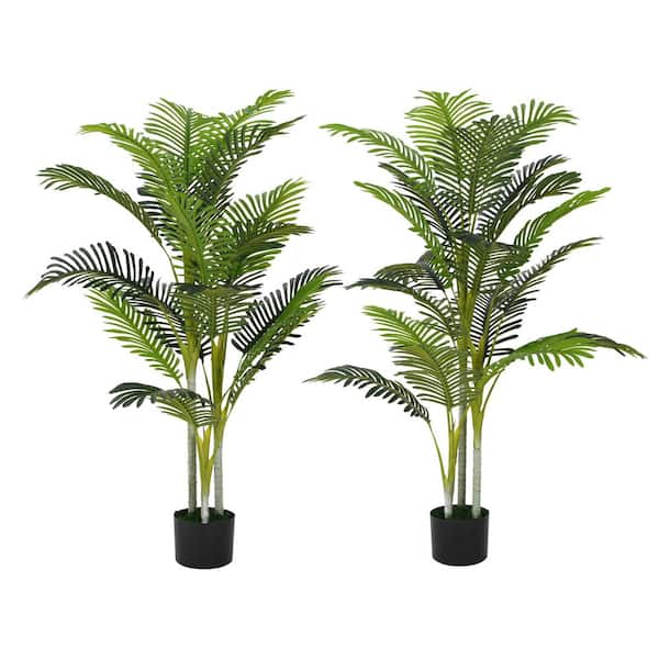 Nystrom Indoor 5.08 ft. Green PE Artificial Palm Tree With Black Pot, (Set-2)