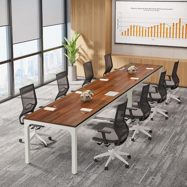 BYBLIGHT Moronia 78. 74in. 2PCS Walnut & White Conference Room Table, Long Office Desk, Seminar Meeting Table Desk for Boardroom