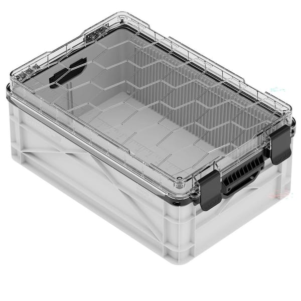 Weather Resistant Half Size Storage Bin High Stacking Capacity Heavy Duty Stackable Storage Bin w/Lid and Dividers White
