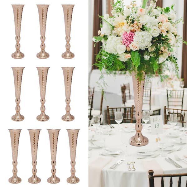 YIYIBYUS 20.5 in. Tall Metal Flower Holder Wedding Decoration Trumpet Vase in Gold (10-Pieces)