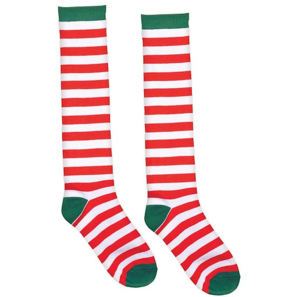 Amscan 23.75 in. Candy Cane Striped Christmas Red and White Knee Socks ...