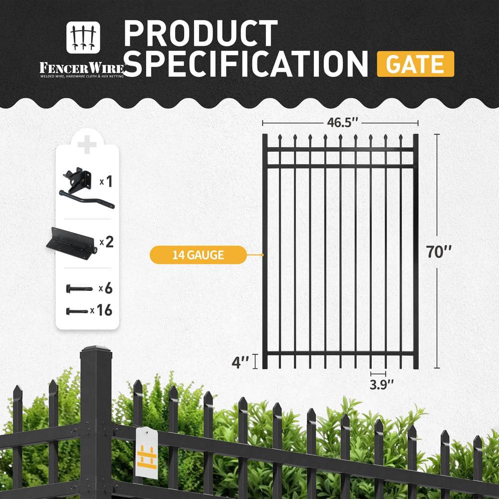 6 ft. Black Metal Garden Security Fence Gate