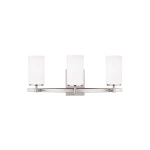 Alturas 22 in. 3-Light Brushed Nickel Modern Contemporary Wall Bathroom Vanity Light with Satin Etched Glass Shades