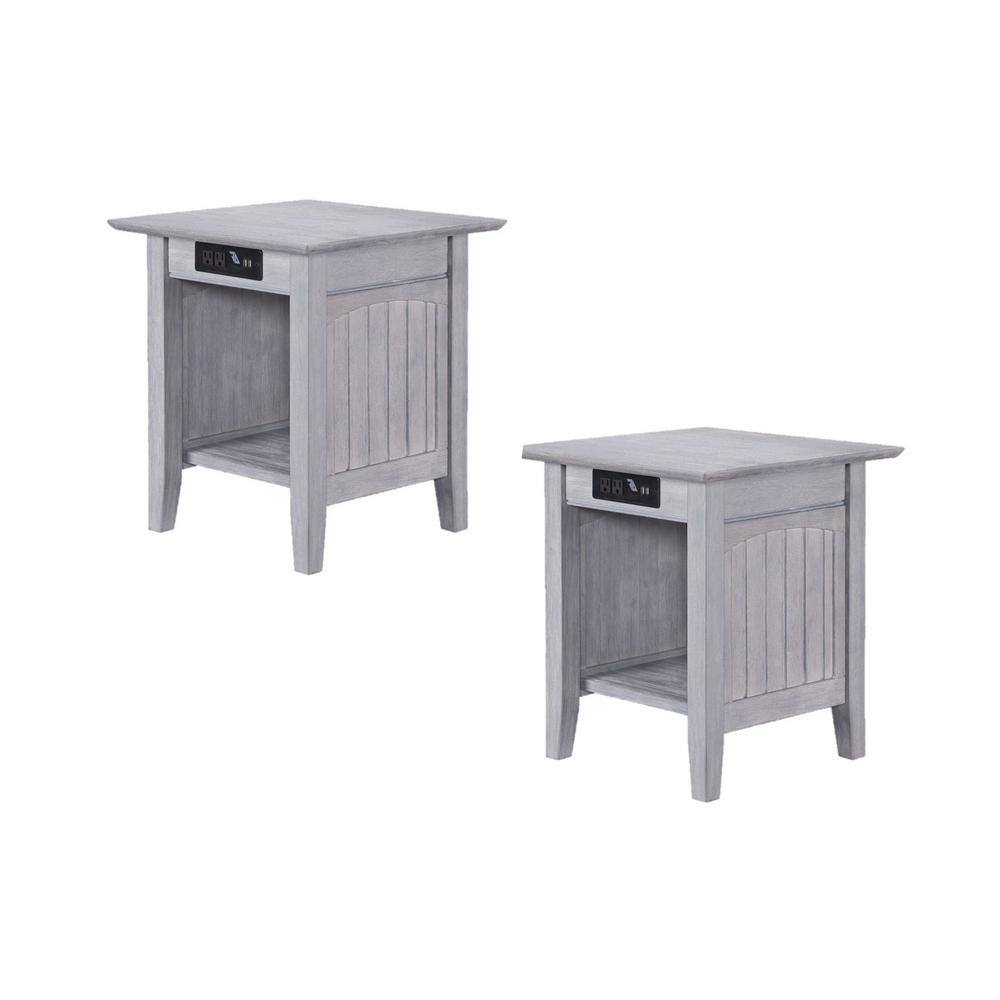 AFI Nantucket 20 in. Wide Square Driftwood Gray Solid Hardwood End Table with USB Electronics