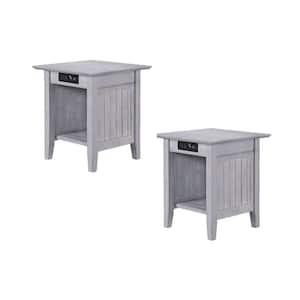 Nantucket 20 in. Wide Square Driftwood Gray Solid Hardwood End Table with USB Electronics Device Charger Set of 2