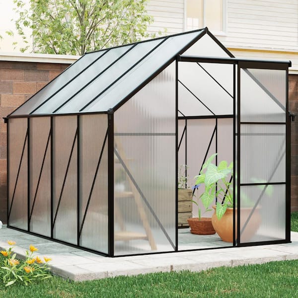 6 ft. x 8 ft. Black Polycarbonate Greenhouse Raised Base and Anchor Aluminum Heavy Duty Walk-in Greenhouses
