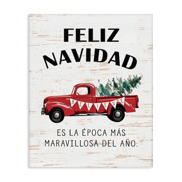 Feliz Navidad Red Truck Xmas by Lettered and Lined Gallery Wrapped Unframed Abstract Graphic Art Print 20 in. x 16 in.