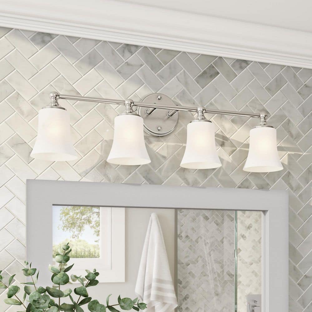Bronson 31.75 in. 4-Light Brushed Nickel Transitional Vanity Light with Etched Glass Shades price history on PriceWatchPro