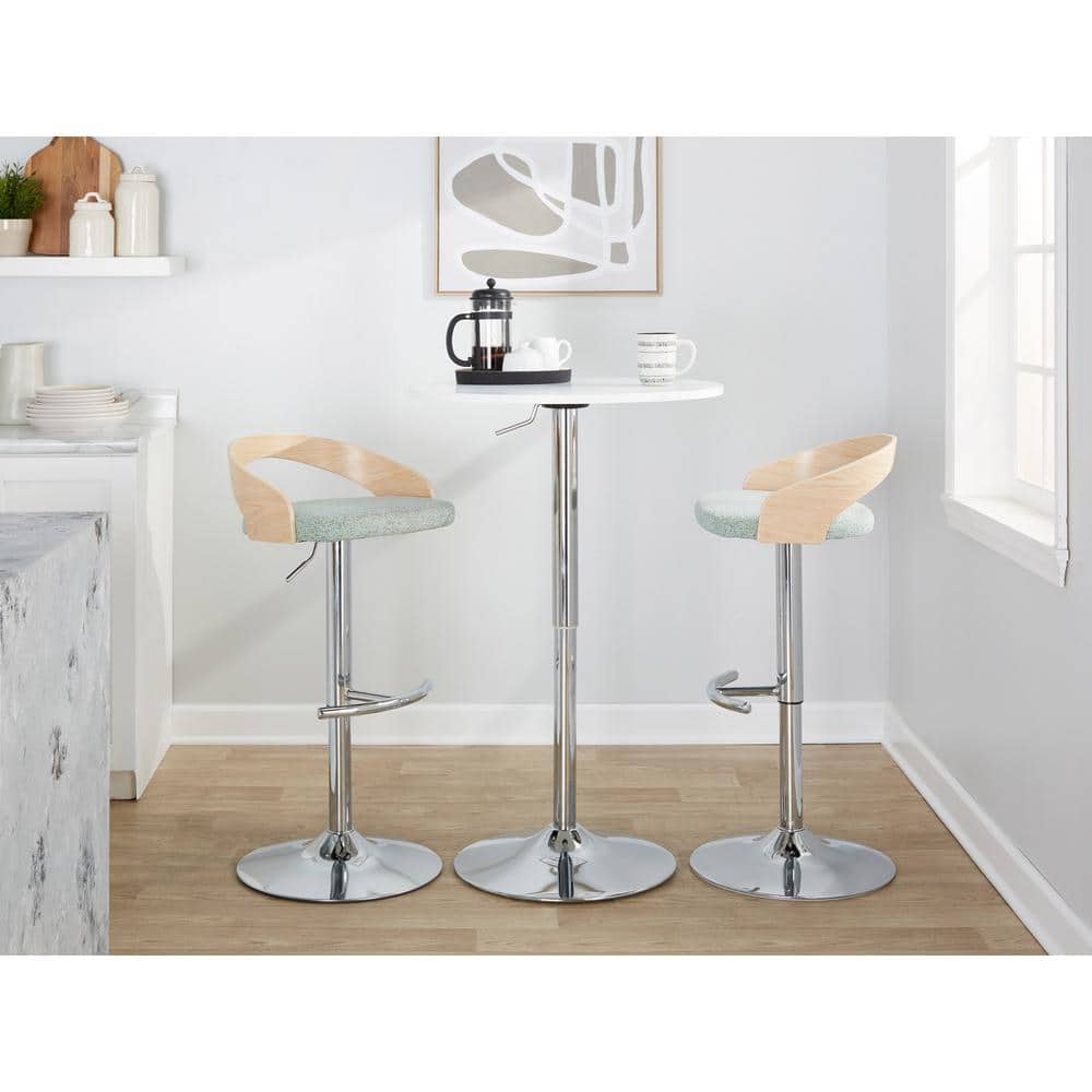 Set of 2 Green Adjustable Swivel Barstools with Wood Back
