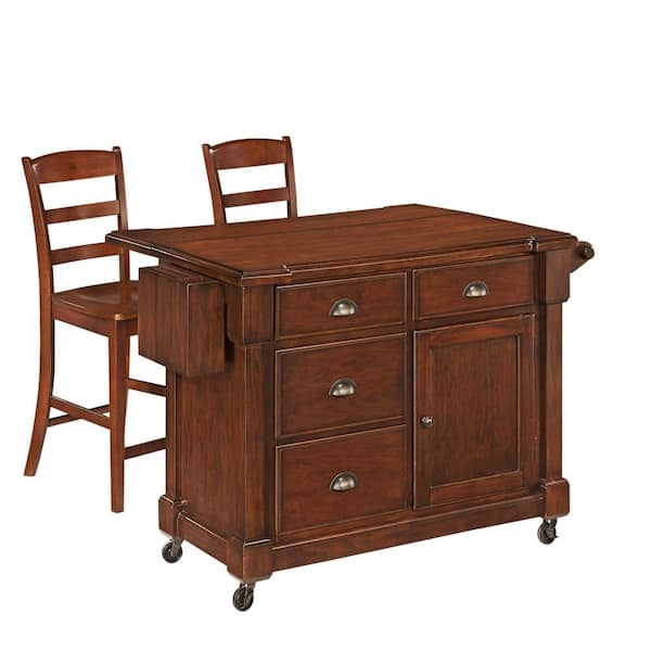 Home Styles The Aspen Rustic Cherry Kitchen Cart With Stools