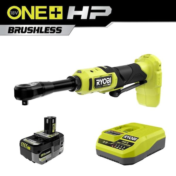RYOBI ONE+ HP 18V Brushless Cordless 3/8 in. Extended Reach Ratchet w/ FREE 4.0 Ah HIGH PERFORMANCE Battery & Charger
