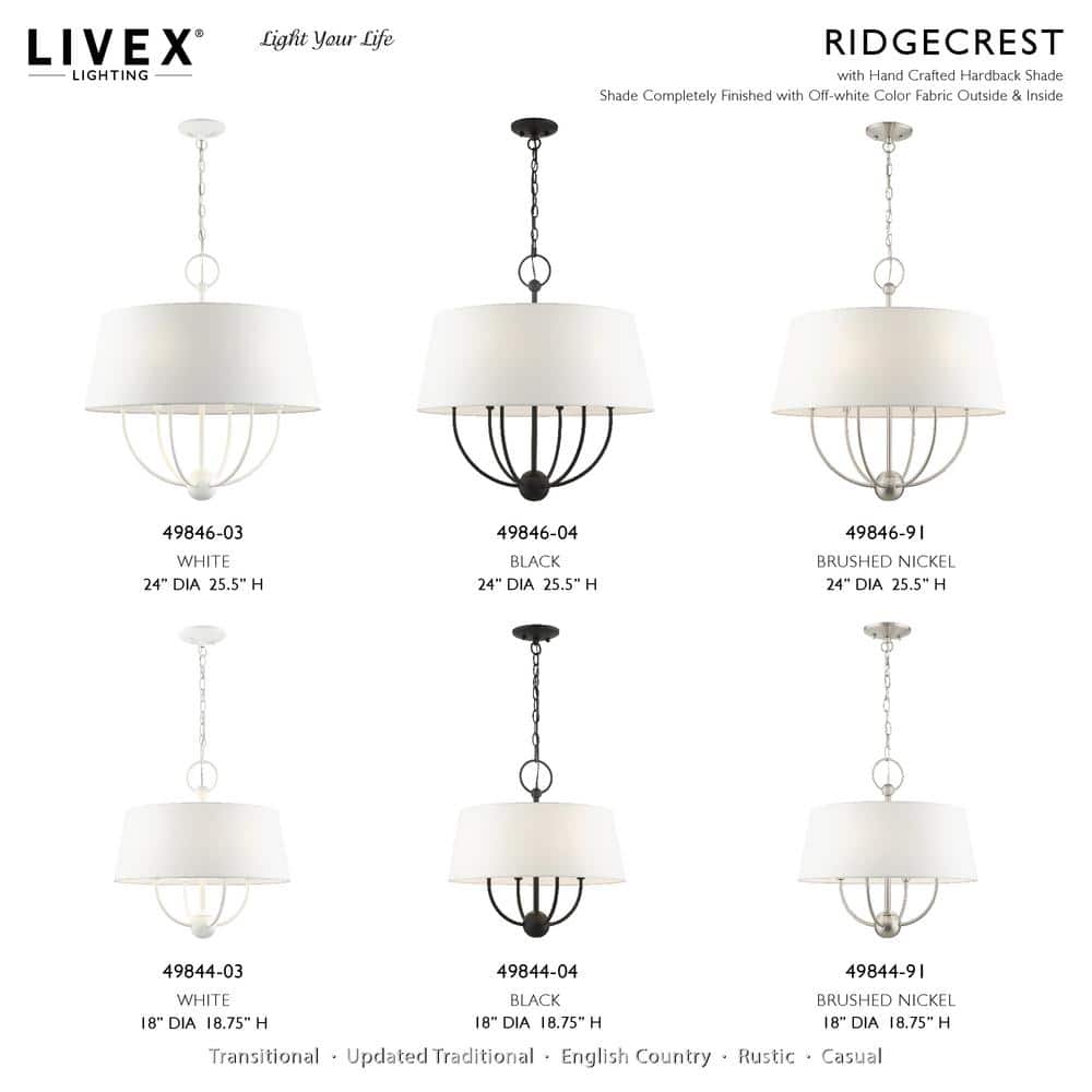 Mini Drum 4-Light Black Pendant with Off-White Shade