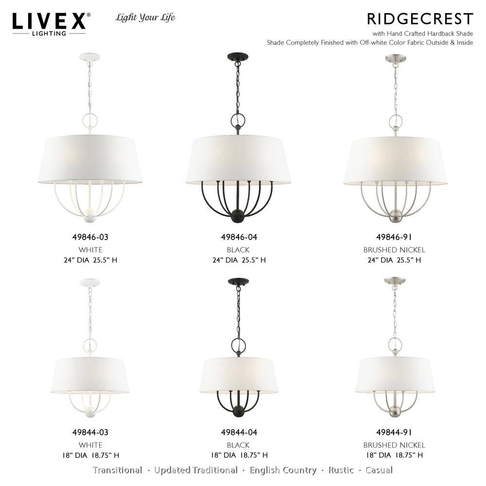 Ridgecrest Transitional Black 6-Light Chandelier with Off-White Shade