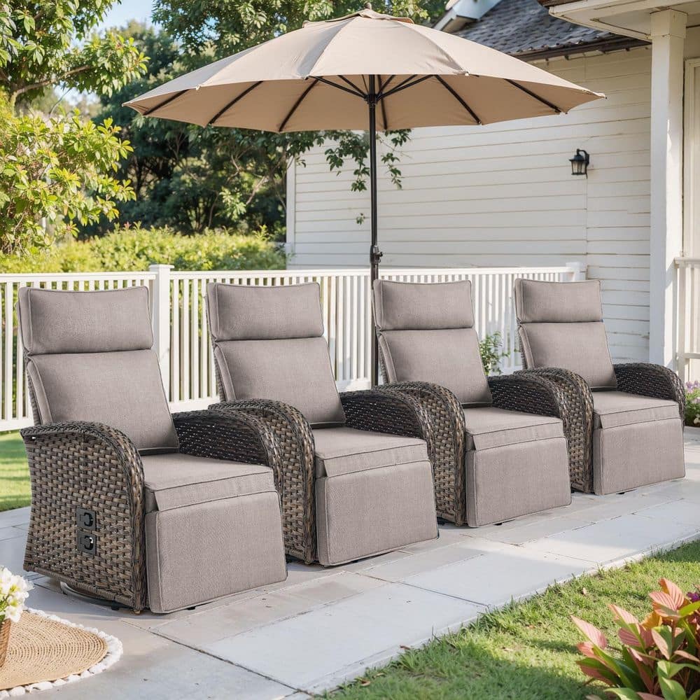 SleekArm Brown 4-Piece Wicker Outdoor Recliner with Olefin Beige Cushions and Flat Armrests Patio Swivel Chairs price history on PriceWatchPro