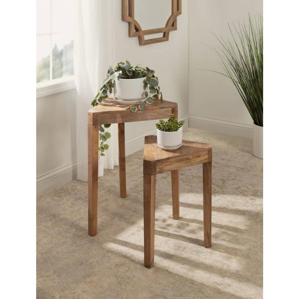 Talcott Whitewashed Wood Triangular Nesting Table Set