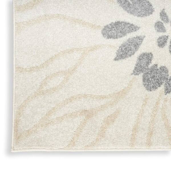 2 X 10 Ivory, Gray, Blue Floral Washable Runner Rug