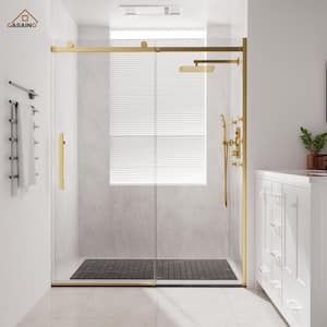 60 in. W x 76 in. H Sliding Frameless Shower Door in Brushed Gold Finish with Soft-closing and 3/8 in. Tempered Glass