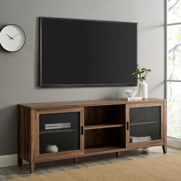Welwick Designs 70 in. Reclaimed Barnwood Composite TV Stand with Storage Doors (Max tv size 78 in.)