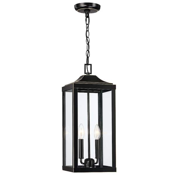TRUE FINE Jefferson 20 in. H 2-Light Bronze Large Outdoor Pendant Light with Clear Glass