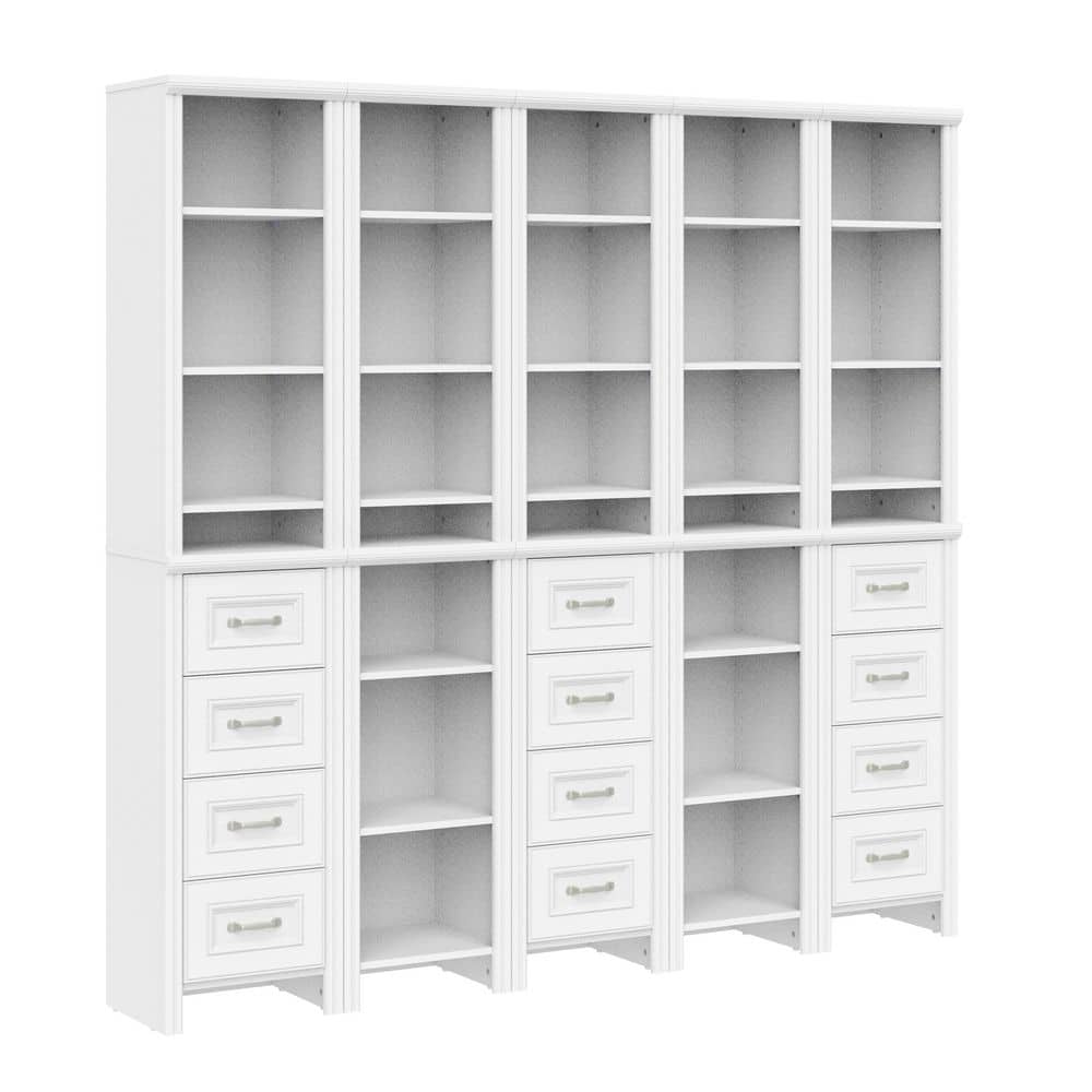 Impressions 84.85 in. W White Reach In 12-Drawer 40-Shelf Storage Wood Closet System Hutch