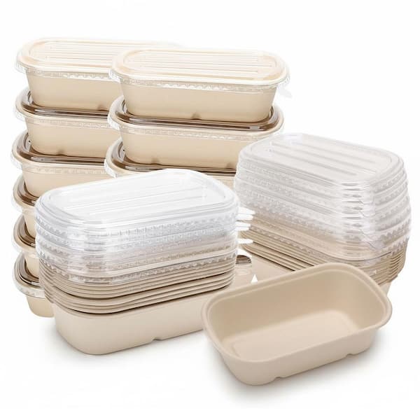 Bagasse Fiber Disposable Meal Prep Containers with Lids Leak-Proof Compostable Food Bowls 50 Pack