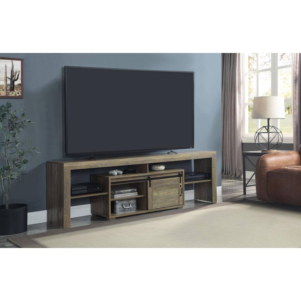 Rustic Oak Finish Wasim TV Stand with Sliding Barn Doors