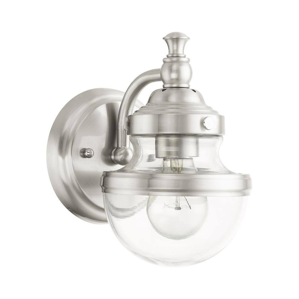 Oldwick Brushed Nickel Hand Blown Glass 1-Light Vanity Sconce