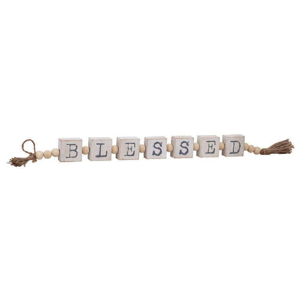 PARISLOFT Blessed Wood Block Tabletop Sign with Tassels and Beads UH454 ...
