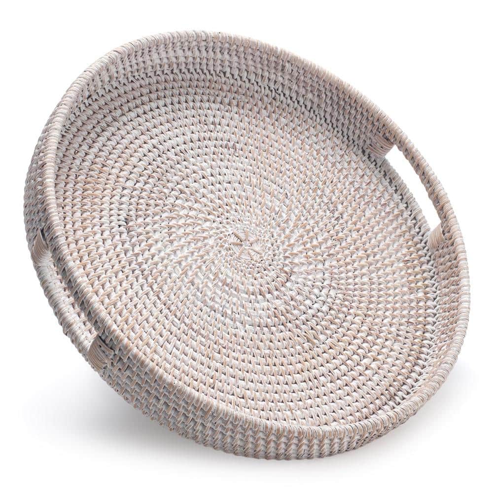 13.8 in Round Rattan Serving Tray with Handles Whitewash 1-Piece price history on PriceWatchPro