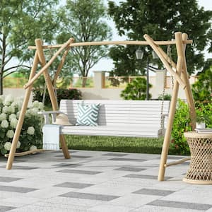 5 ft. Wood Outdoor Patio Swing Bench Chair Hanging Bench Swing Garden Seat with Handrail Heavy-Duty Chains