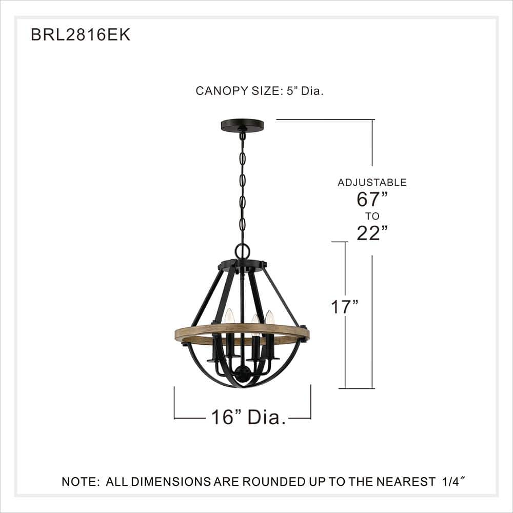 Earth Black and Wood 4-Light Teardrop Pendant Chandelier