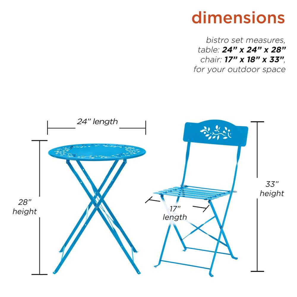 Bright Blue Steel 3-Piece Folding Bistro Patio Set