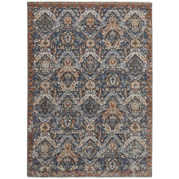 2 ft. x 8 ft. Blue, Orange Floral Area Rug