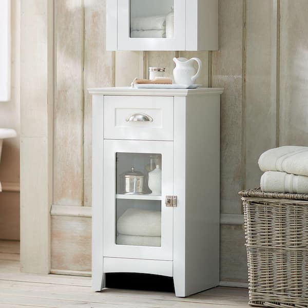 Home Decorators Collection Lamport 18 in. W x 15 in. D x 33 in. H White Freestanding Linen Cabinet