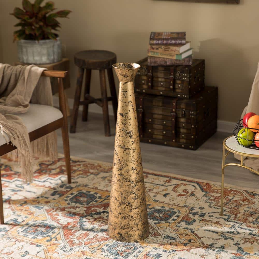 Large Gold Brushed Metal Decorative Floor Vase