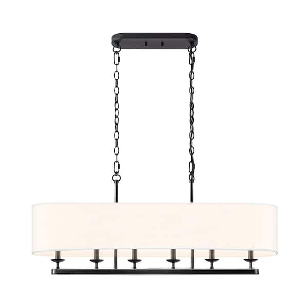 Modern 6 Light Chandelier in Black Finish with Metal Chains Chandelier for Living Room with no bulbs included