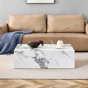 Modern 39.37 in. White Rectangle Faux Marble Coffee Table