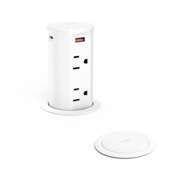 White Pop Up Outlet for Countertop, 2.5 in. Hole Desktop Power Grommet 15A Tamper Resistant Receptacle Surface Mount
