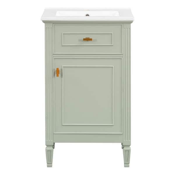 20 in. Freestanding Green Bath Vanity with White Ceramic Top Unassembled