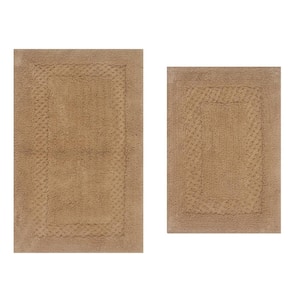 Classy 100% Cotton Bath Rugs Set, 2-Piece Set(S+M), Linen