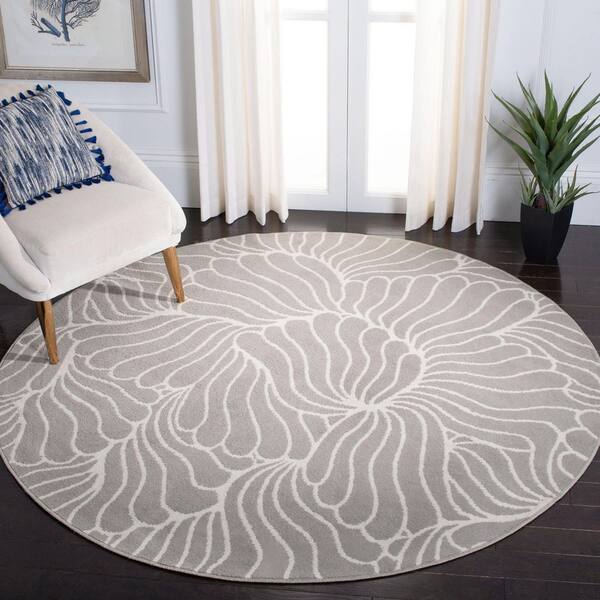 Pyramid 7 ft. x 7 ft. Gray/Ivory Oversized Floral Wavy Round Area Rug