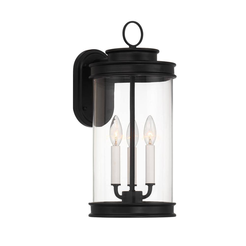 Matte Black 3-Light Outdoor Lantern Sconce with Clear Glass