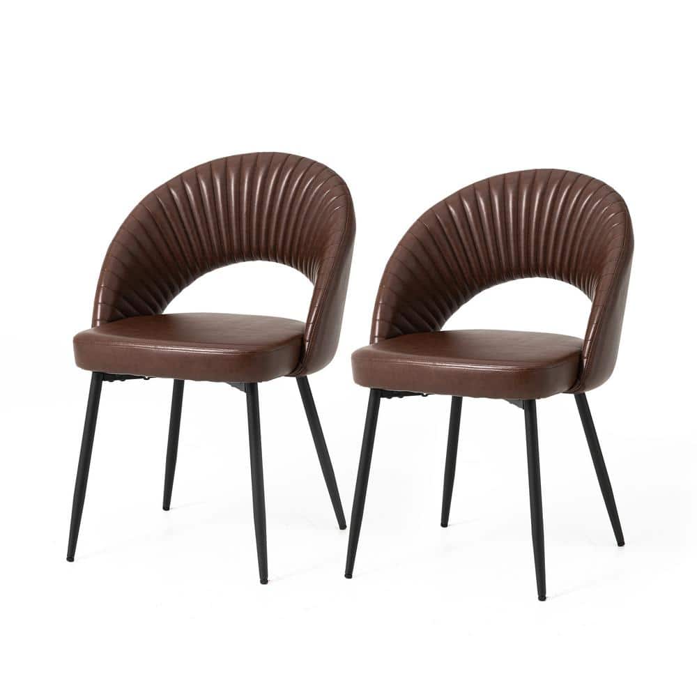 Glitzhome Mid-Century Modern Brown Quilted Leatherette Dining Chair ...
