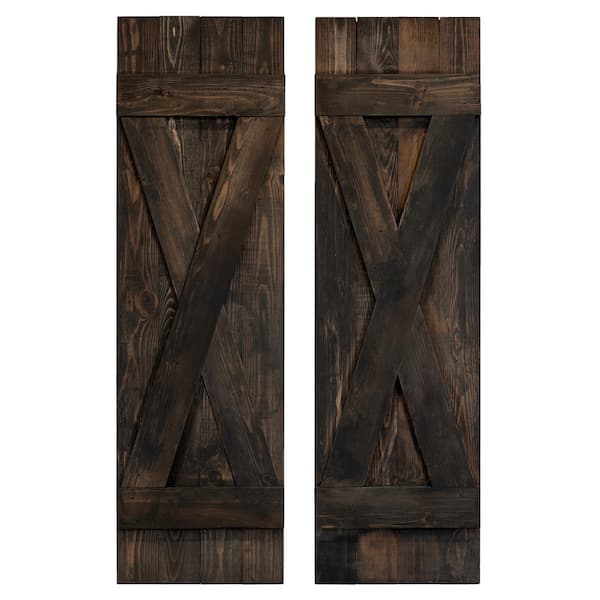 Dogberry Collections 14 in. x 72 in. Cedar Board and Batten X-Shutters Pair Slate Black