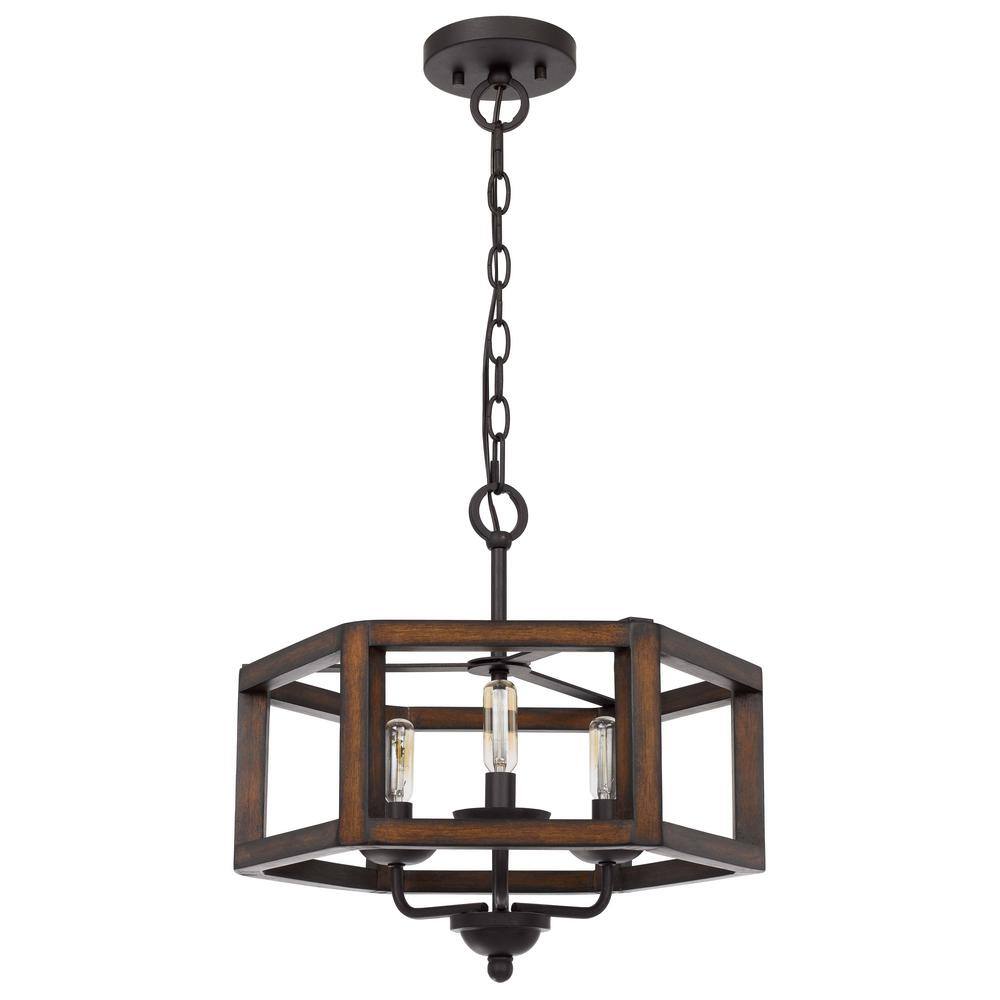 CAL Lighting Renton 3-Light Oak Color Rubber Wood Chandelier FX-3761-3