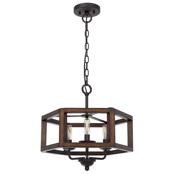 CAL Lighting Renton 3-Light Oak Color Rubber Wood Chandelier