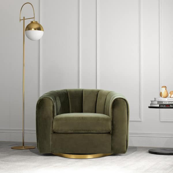 Ashcroft Furniture Co Carrington Green Velvet Modern Comfy Swivel Barrel Armchair