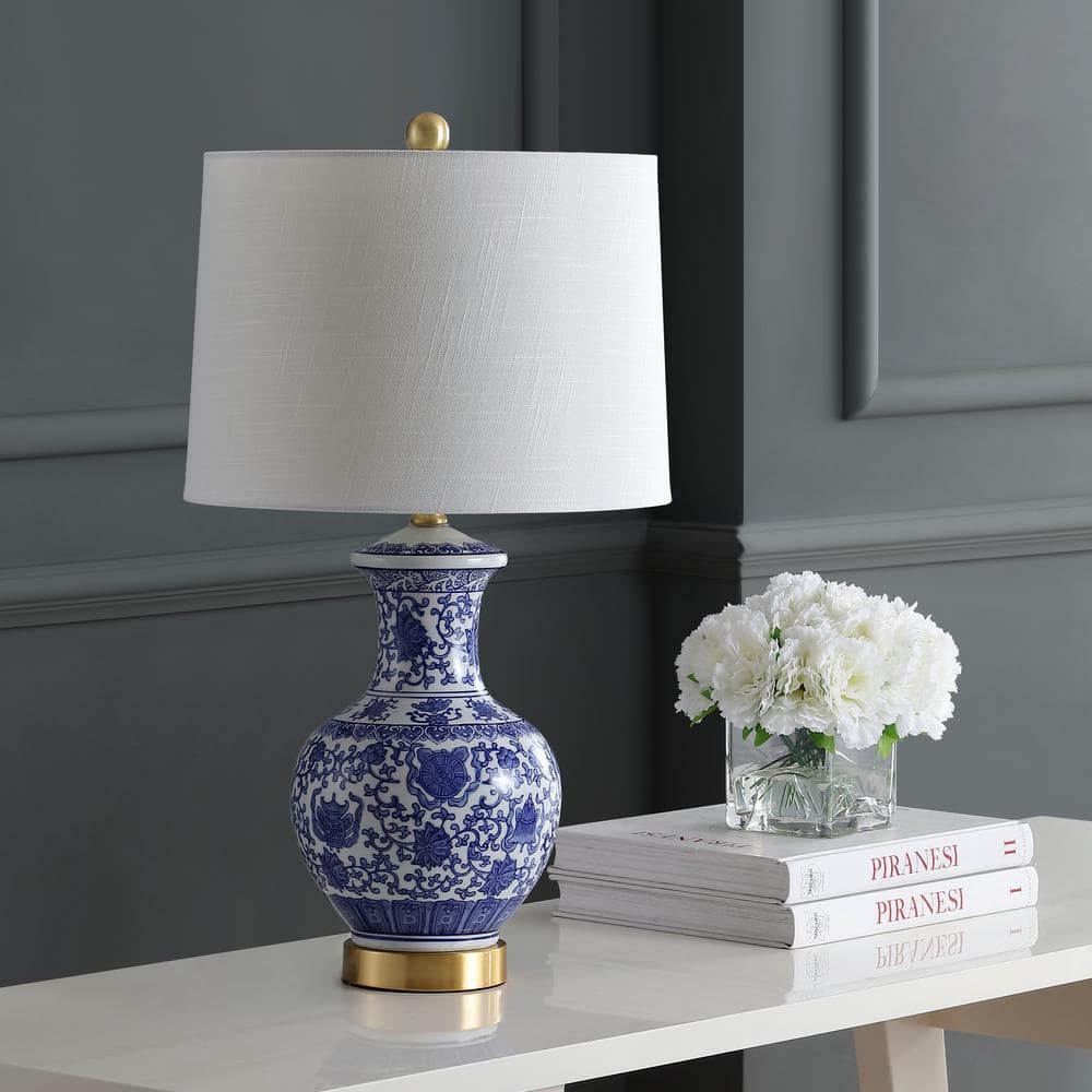 Jennifer 25.25" White and Blue Ceramic Metal Table Lamp Set