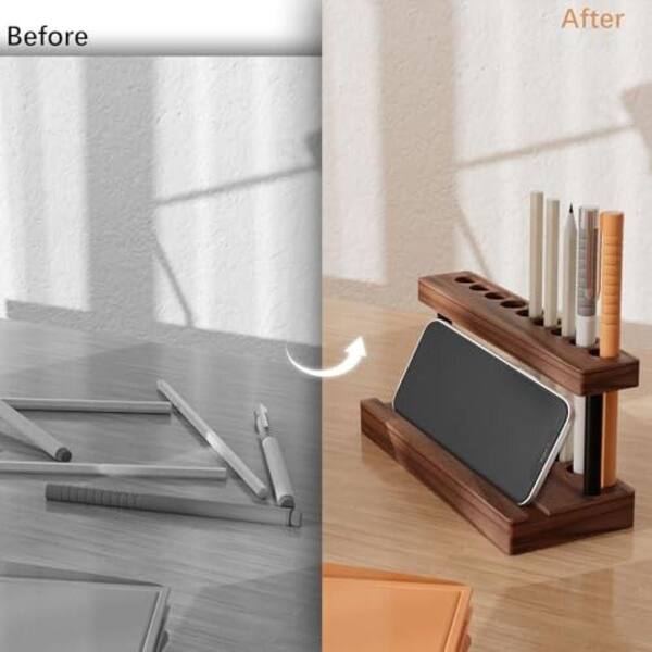 thumbnail image 2 of Handmade Leather Phone Stand - Foldable Full Grain Leather Desk Stand In Bourbon Brown 2 of 5